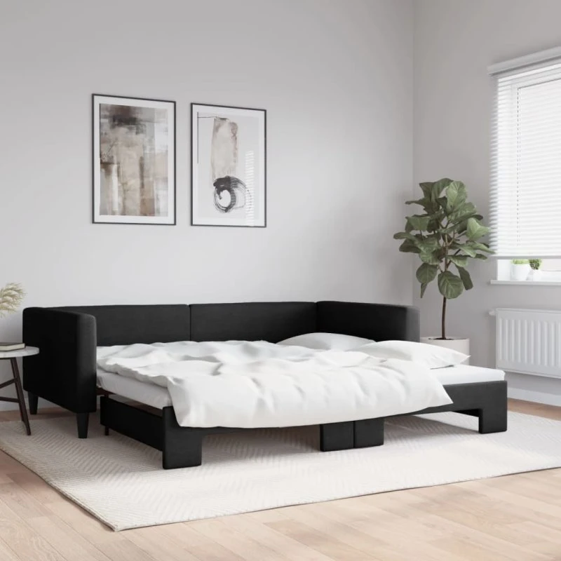 Daybed med udtræk 100x200 cm – sort stof