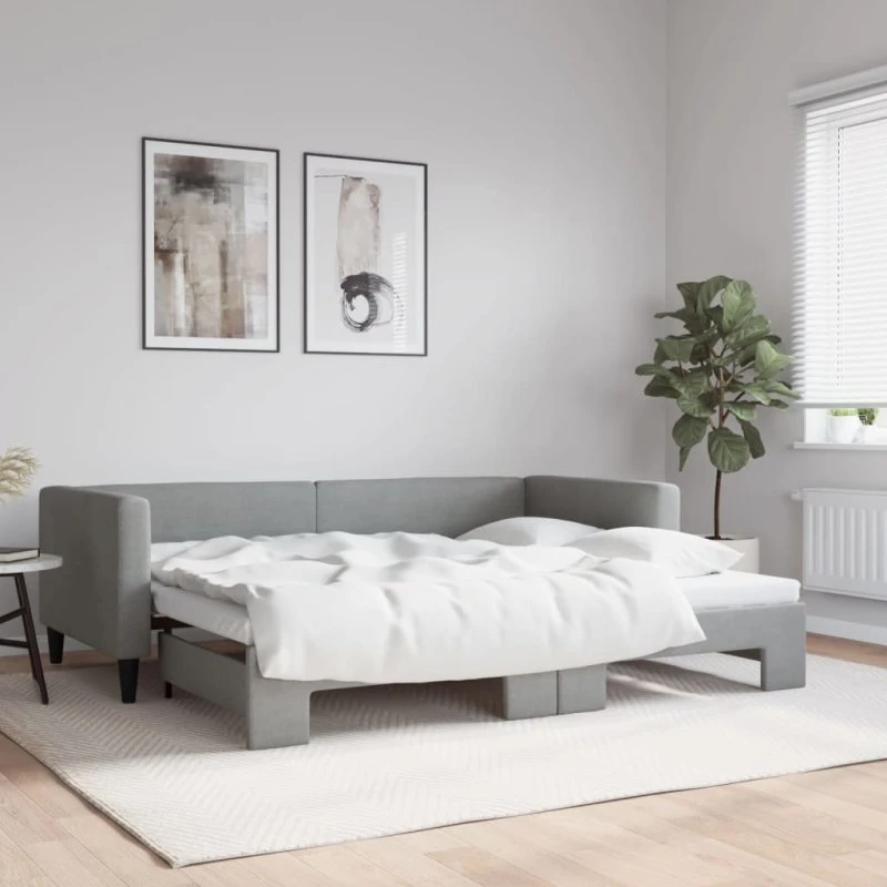 Daybed med udtræk 90x190 cm - lysegrå stof