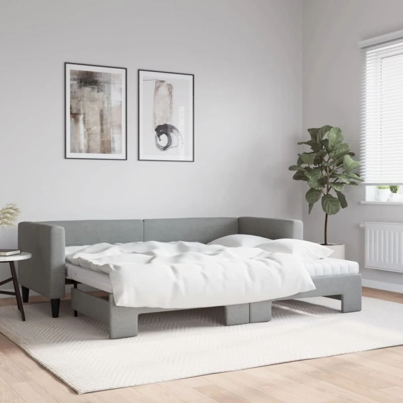 Daybed med udtræk og madras 80x200 cm - Lysegrå