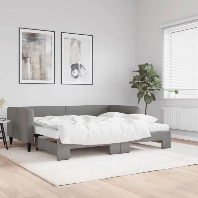 Daybed med udtræk 90x200 cm – mørkegrå stof