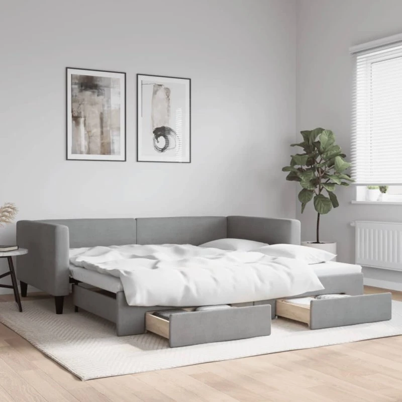 Daybed med udtræk og skuffer 100x200 cm - lysegrå