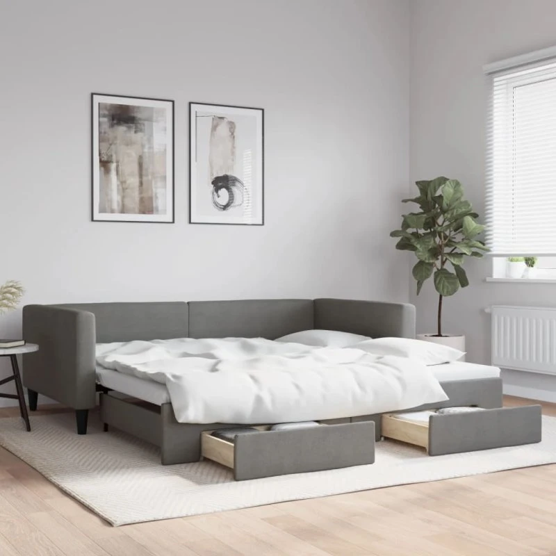 Daybed med udtræk og skuffer 100x200 cm – mørkegrå