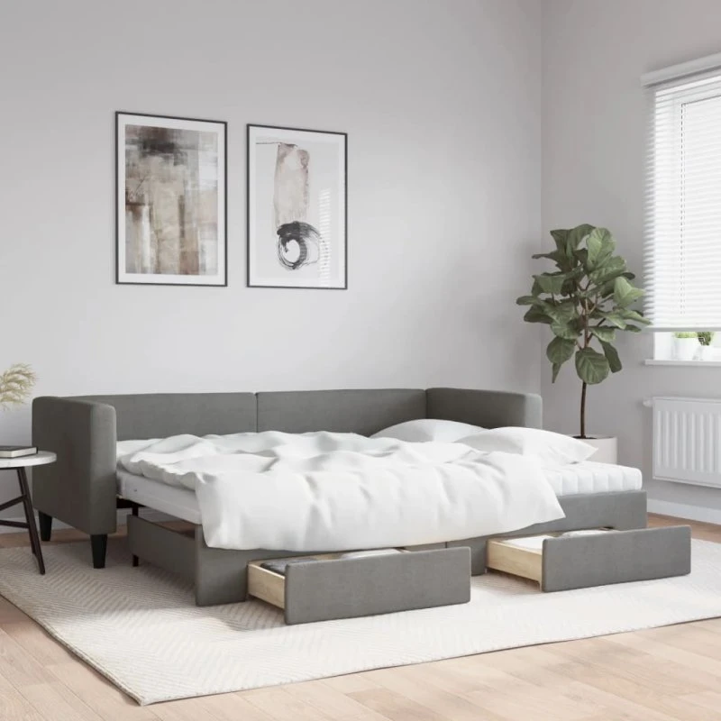Daybed med udtræk & skuffer 80x200 mørkegrå stof
