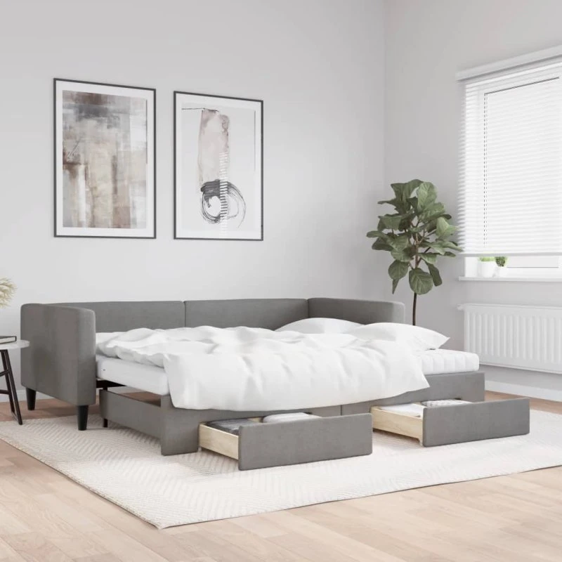 Daybed med udtræk og opbevaring 90x190 cm - mørkegrå