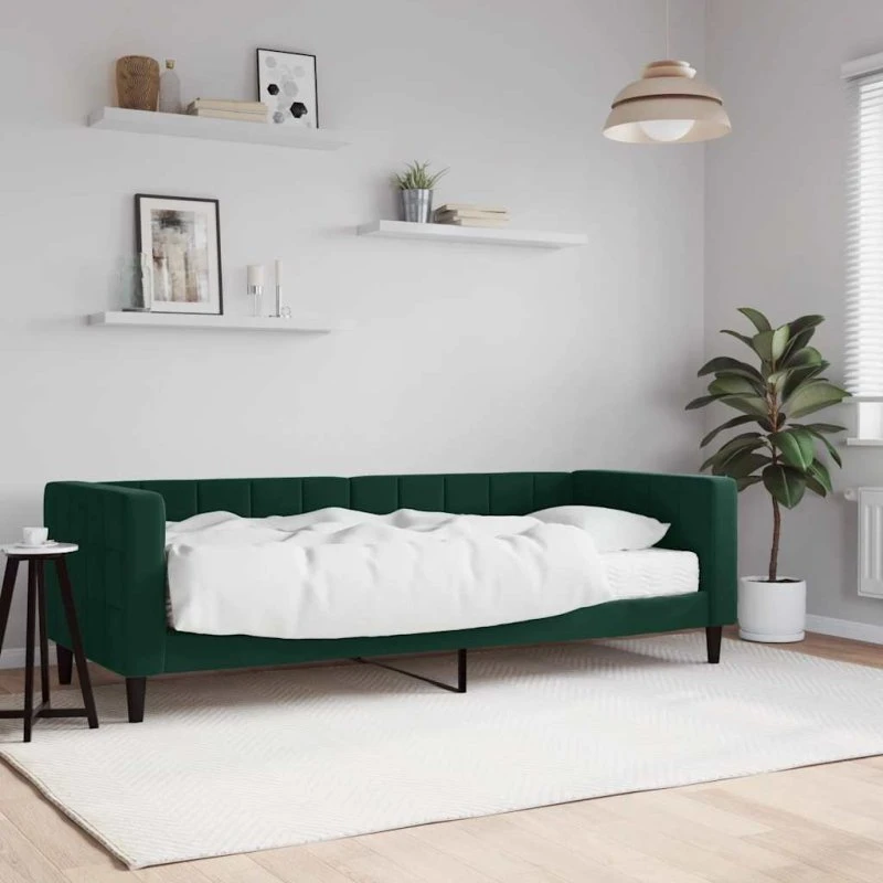 Daybed med madras 80x200 cm i mørkegrøn velour