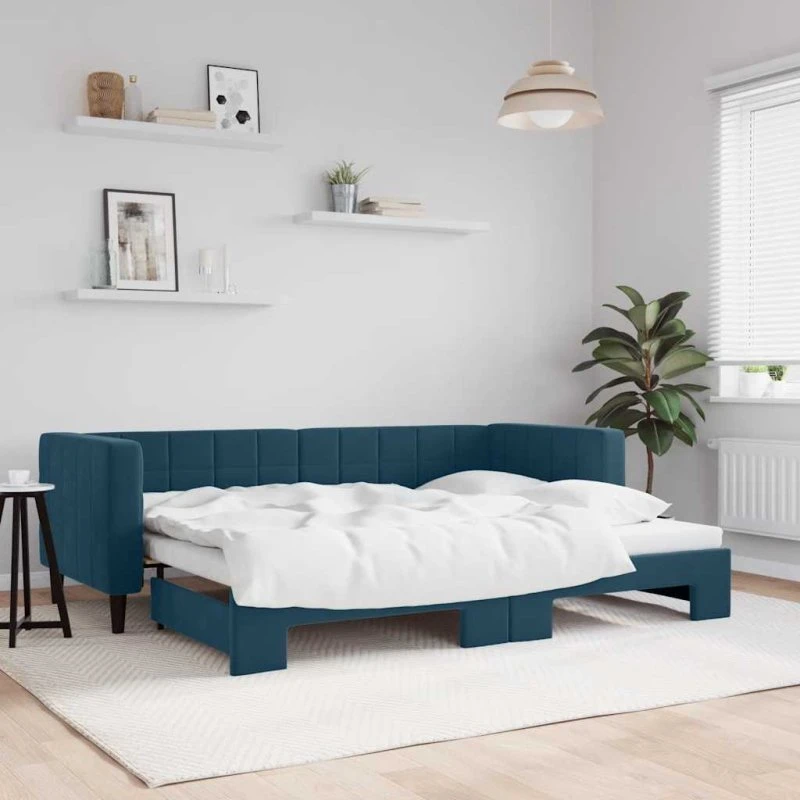Daybed med udtræk 80x200 cm - blå velour
