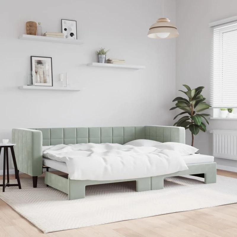 Daybed med udtræk 80x200 cm - Velour lysegrå