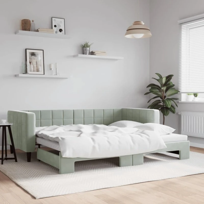 Daybed med udtræk 90x200 cm - Lysegrå velour