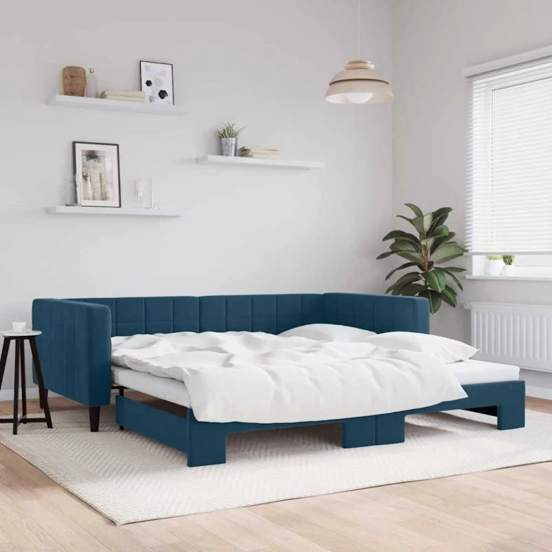 Daybed med udtræk 100x200 cm i blå velour