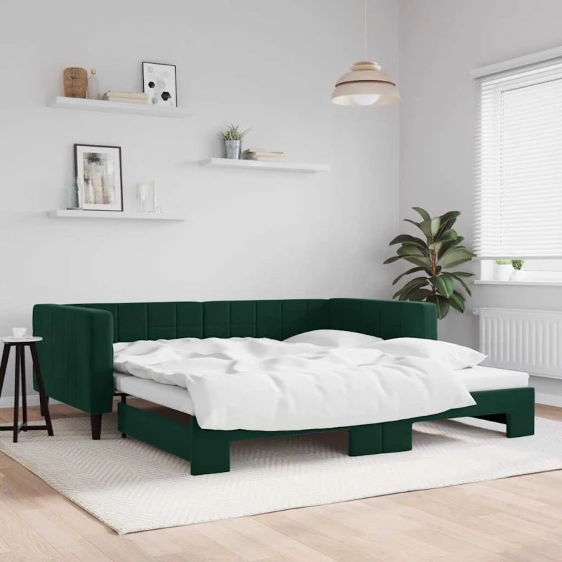 Daybed med udtræk 100x200 cm – velour mørkegrøn