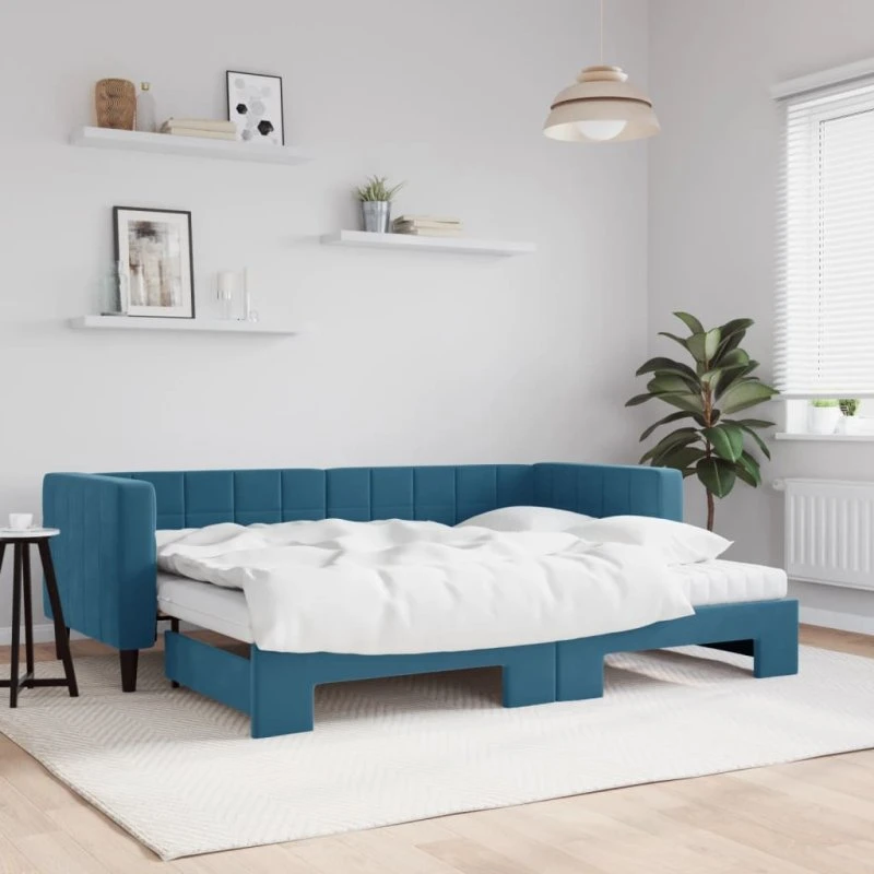 Daybed med udtræk og madras 80x200 cm - blå velour
