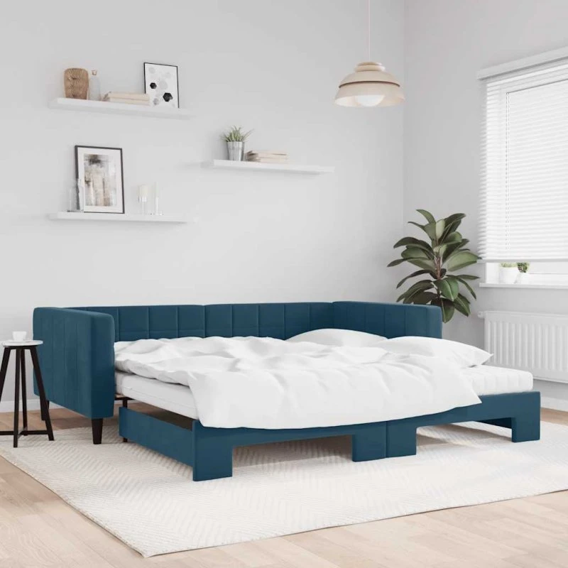 Daybed med udtræk 100x200 cm i blå velour