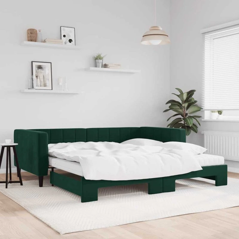 Daybed med udtræk 100x200 cm - mørkegrøn velour