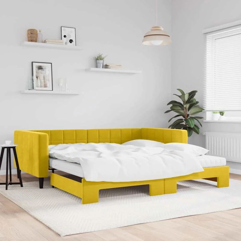 Daybed med udtræk & madras 100x200 cm – velour gul