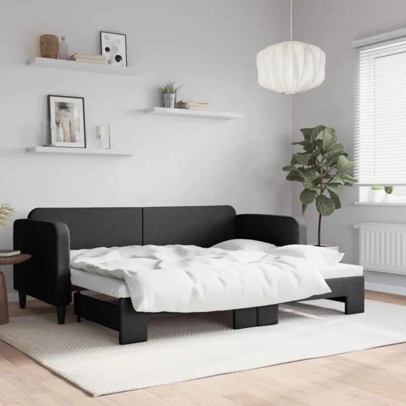 Daybed med udtræk 80x200 cm i sort stof