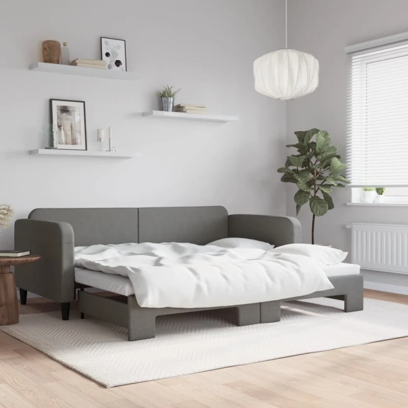 Daybed med udtræk 90x200 cm - mørkegrå stof