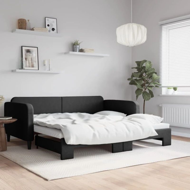 Daybed med udtræk 100x200 cm – sort stof