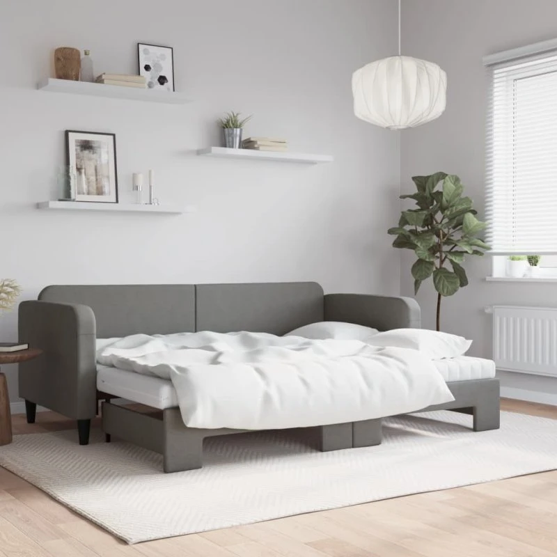 Daybed med udtræk & madras 80x200 cm – mørkegrå stof