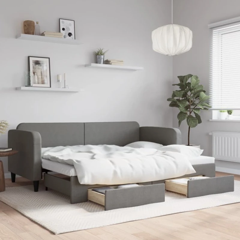 Daybed med udtræk & skuffer 80x200 cm – mørkegrå stof