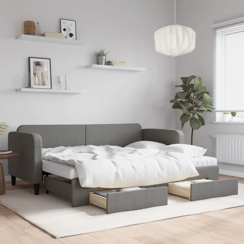 Daybed med udtræk & skuffer 80x200 cm - Mørkegrå stof