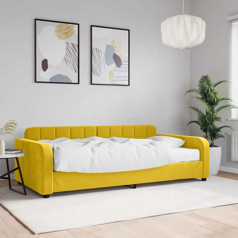Daybed 100x200 cm med madras - gul velour