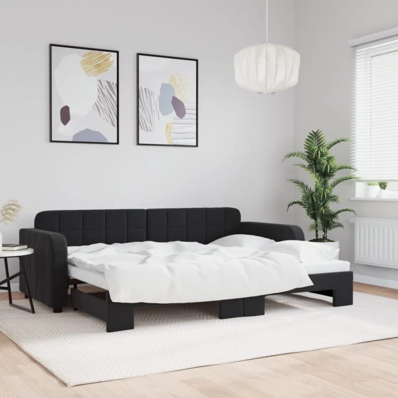 Daybed med udtræk 80x200 cm - Sort velour