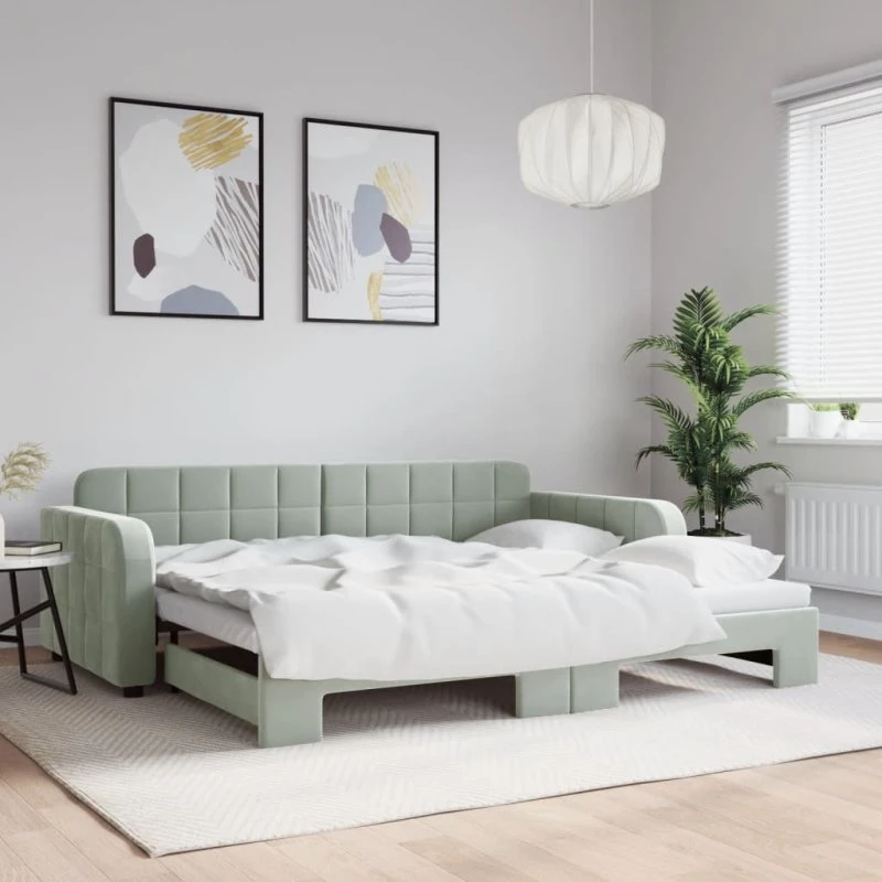 Daybed med udtræk 90x190 cm - Lysegrå velour
