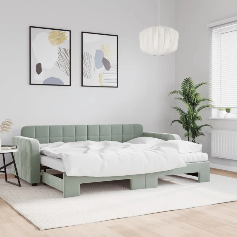 Daybed med udtræk 80x200 cm - Velour lysegrå