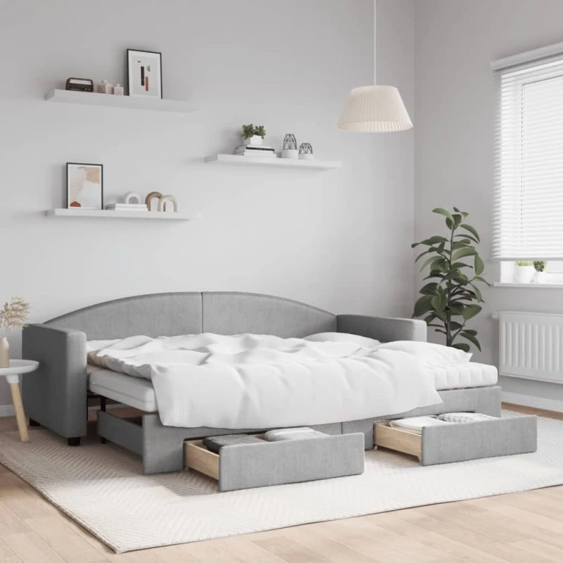 Daybed med udtræk og skuffer 80x200 cm – lysegrå