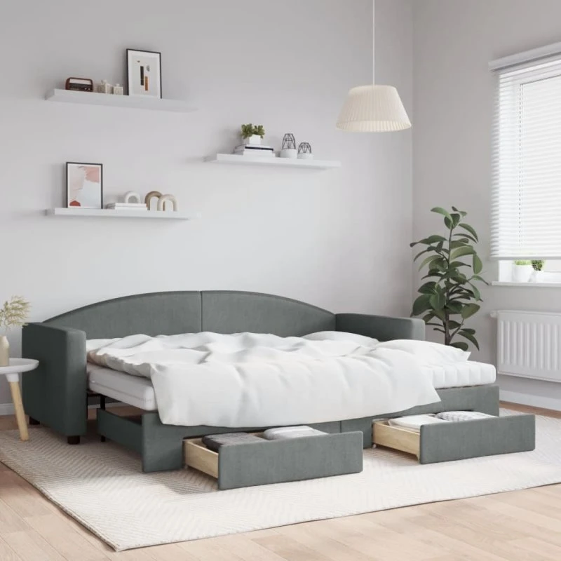 Daybed med udtræk og skuffer 80x200 stof mørkegrå
