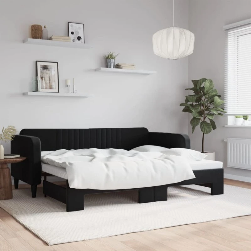 Daybed med udtræk 90x200 cm — sort velour