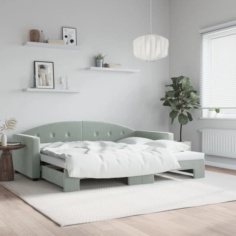 Daybed med udtræk 90x200 cm i lysegrå velour