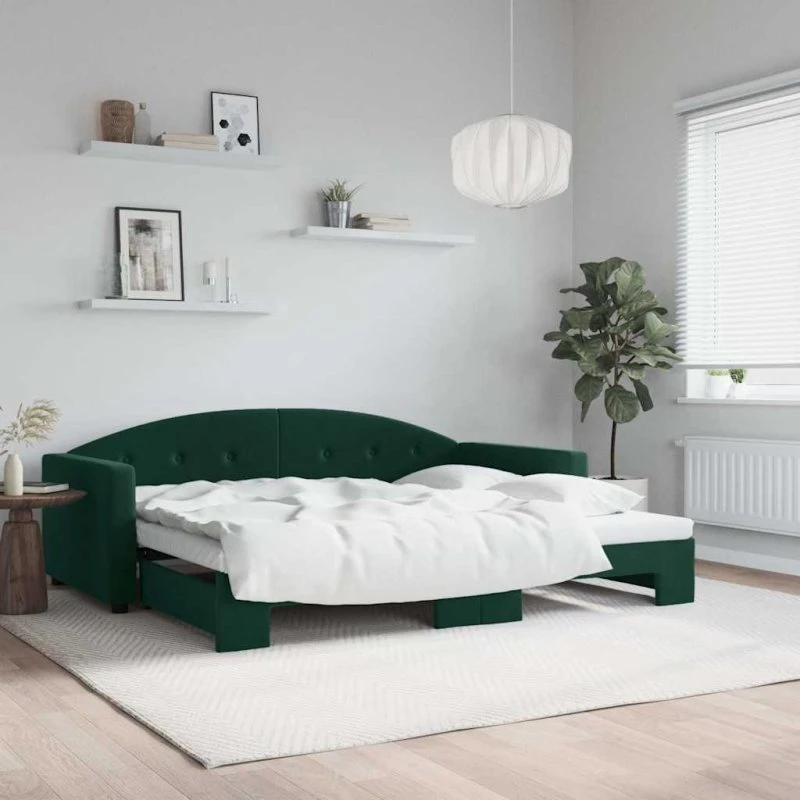 Daybed med udtræk 90x200 cm velour - mørkegrøn