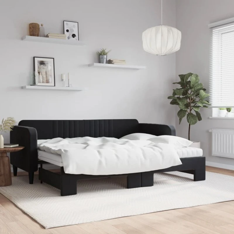 Daybed med udtræk & madras 80x200 cm velour sort