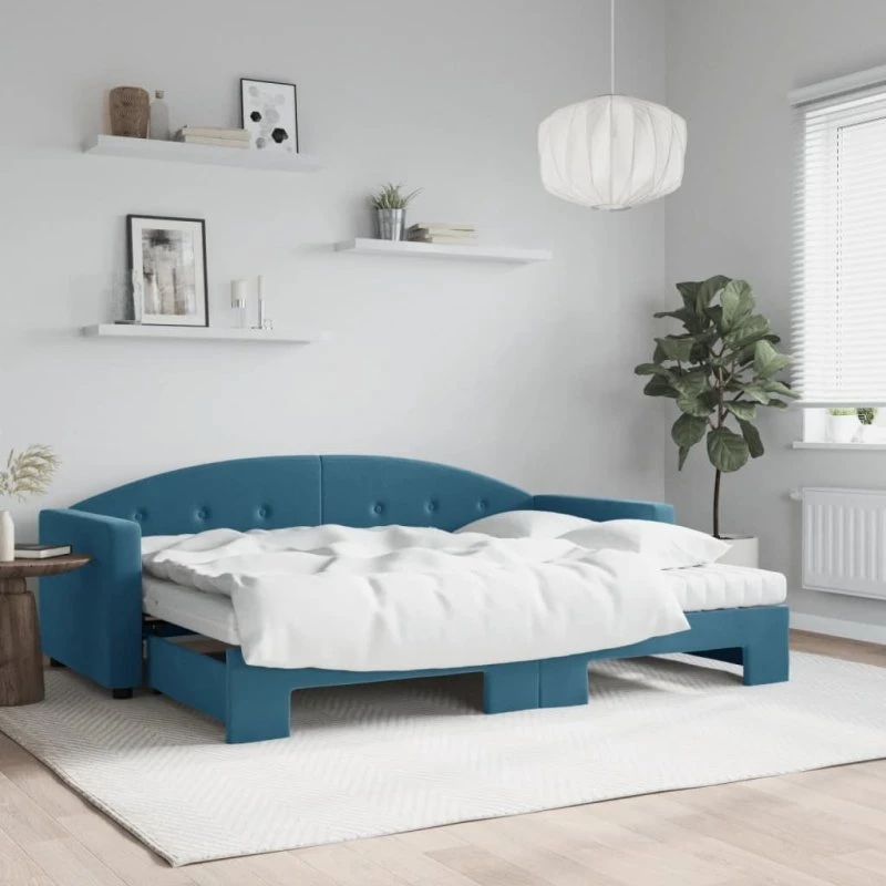 Daybed med udtræk og madras 80x200 cm - Blå velour