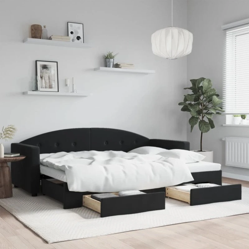 Daybed med udtræk & skuffer 80x200 cm – sort velour