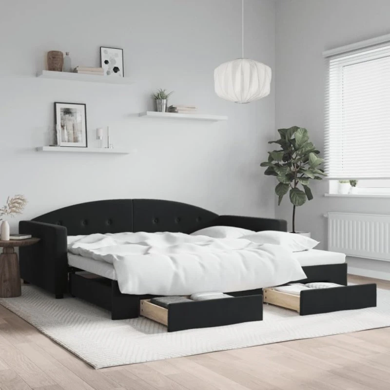 Daybed med udtræk og opbevaring 100x200 cm - sort velour