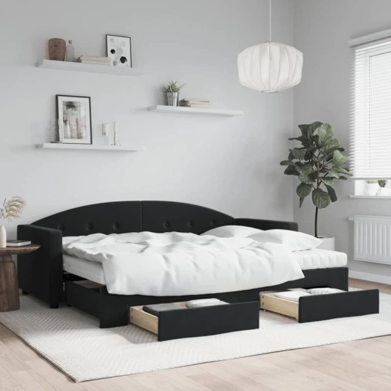 Daybed med udtræk og skuffer 80x200 cm - Sort velour