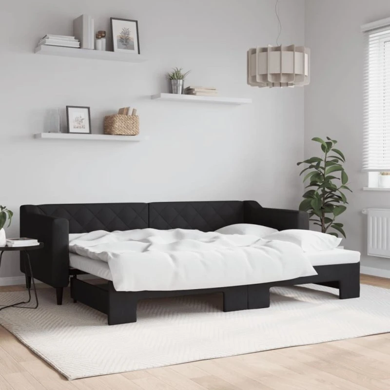 Daybed med udtræk 80x200 cm - stof, sort