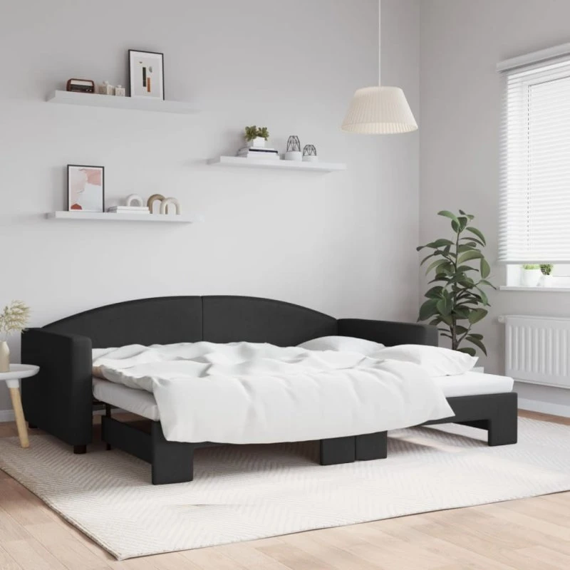 Daybed med udtræk 90x200 cm - Sort stof