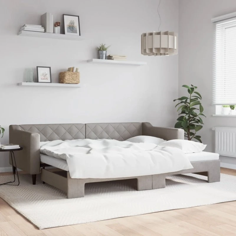 Daybed med udtræk 90x200 cm - gråbrun stof