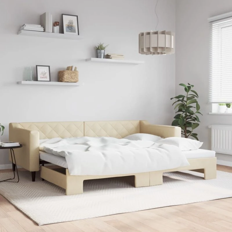 Daybed med udtræk 90x200 cm - creme stof