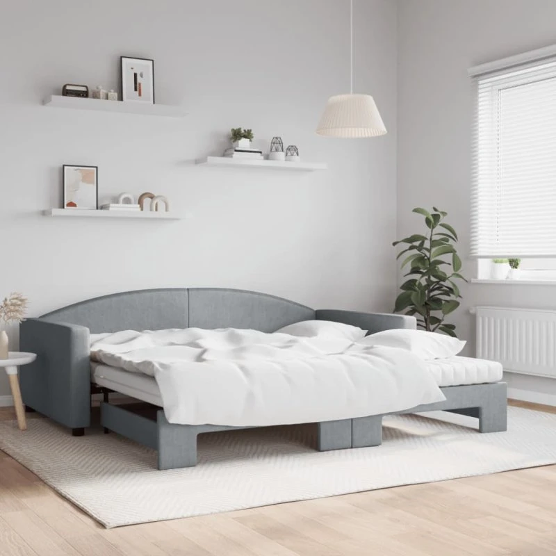 Daybed med udtræk & madras 100x200 cm - Lysegrå