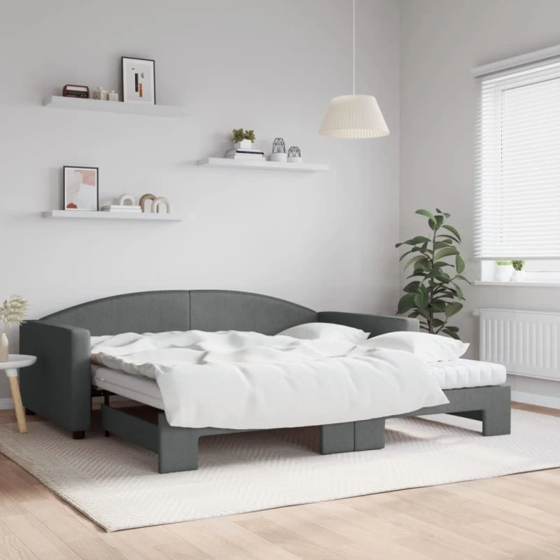 Daybed med udtræk 100x200 cm mørkegrå stof (inkl. madras)