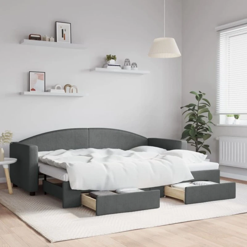 Daybed med udtræk & skuffer 80x200 cm mørkegrå
