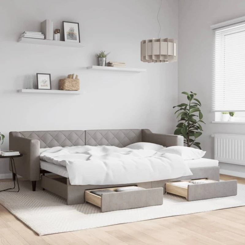 Daybed med udtræk & skuffer 90x200 stof gråbrun