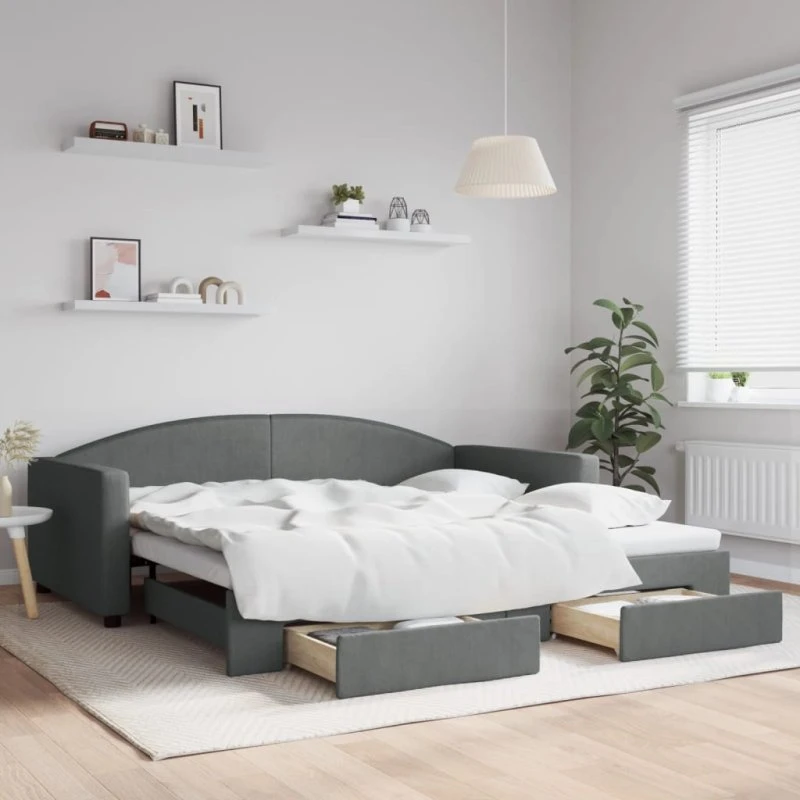 Daybed med udtræk & skuffer 100x200 stof mørkegrå