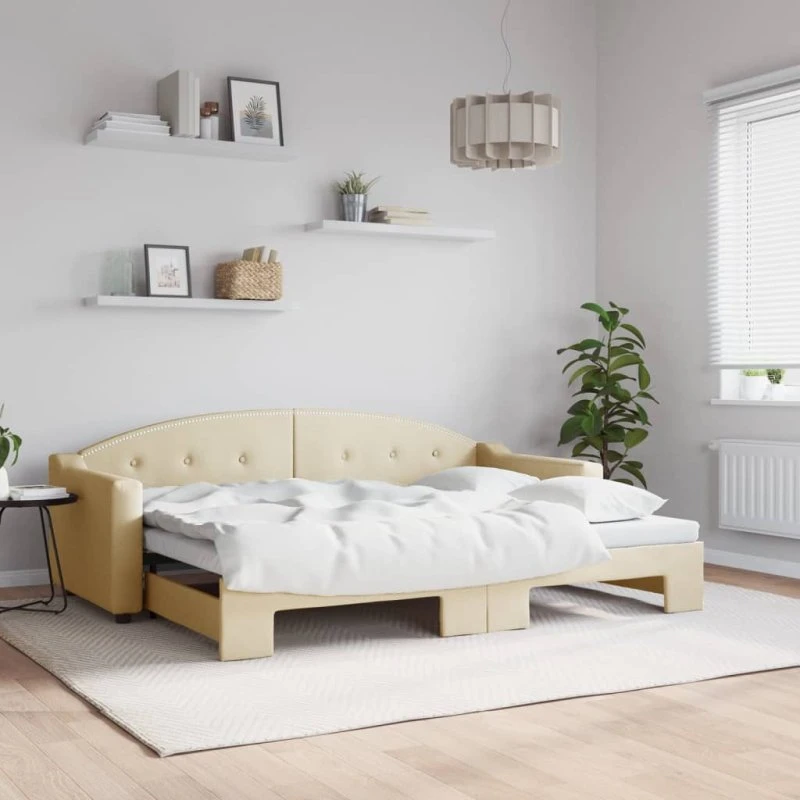 Daybed med udtræk 80x200 - creme stof