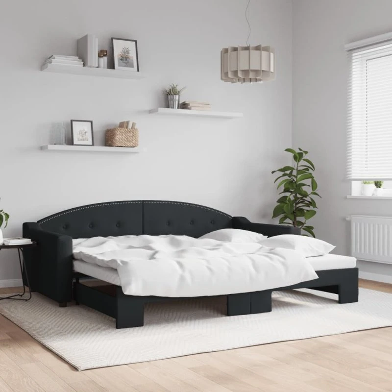 Daybed med udtræk 90x200 cm - stof, sort