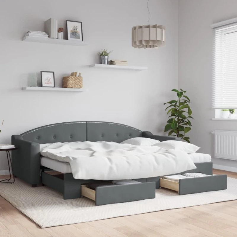 Daybed med udtræk & skuffer 80x200 cm – mørkegrå stof